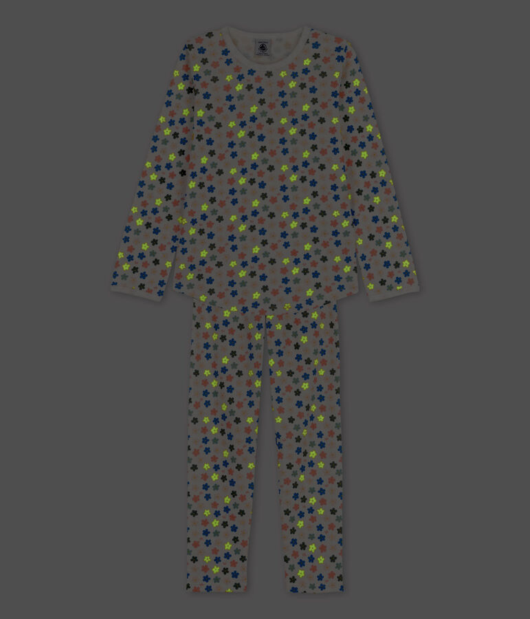 Pijama de flores fosforescentes de algod&oacute;n de ni&ntilde;a blanco/multicolor