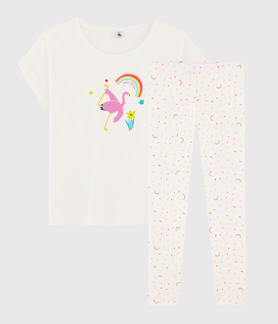 Pijama con flamenco rosa de punto para chica - mujer blanco MARSHMALLOW/blanco MULTICO
