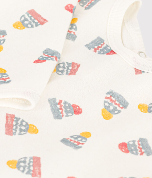 Pijama de felpa con gorros para beb&eacute; blanco/multicolor