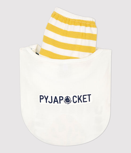 Pijama corto con motivo de pantera de niño de algodón blanco MARSHMALLOW/amarillo OCRE