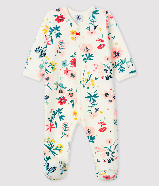 Pelele de terciopelo con estampado de flores para beb&eacute; ni&ntilde;a blanco/multicolor