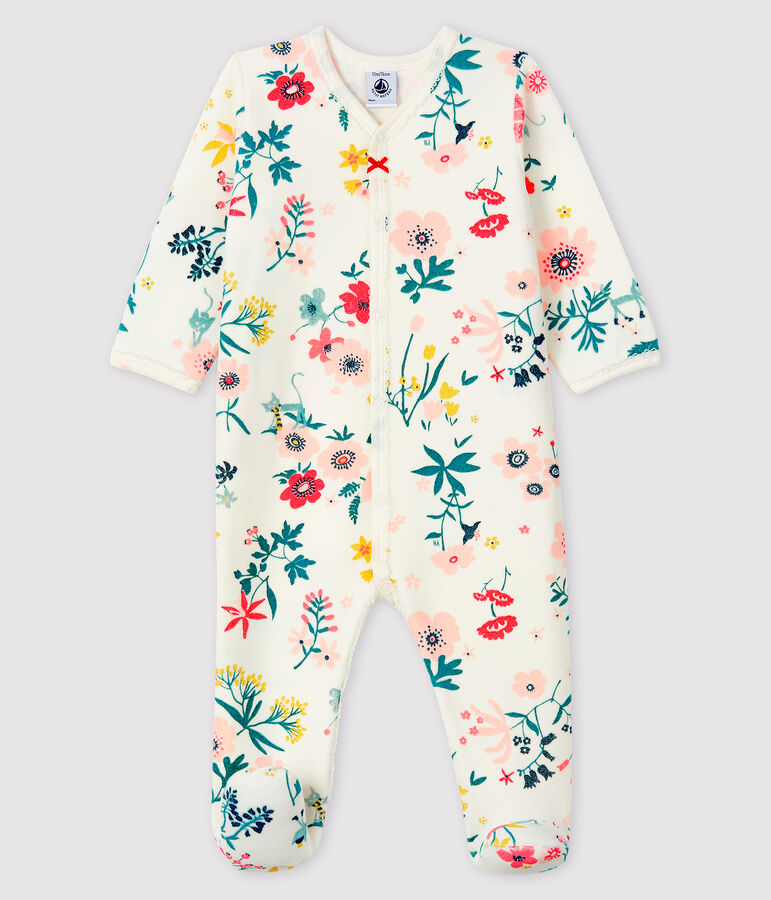 Pelele de terciopelo con estampado de flores para beb&eacute; ni&ntilde;a blanco/multicolor
