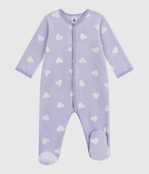 Pijama de terciopelo con estampado de corazones para beb&eacute; violeta/blanco