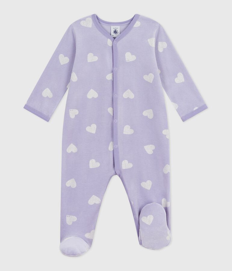 Pijama de terciopelo con estampado de corazones para beb&eacute; blanco SQUAW/ MARSHMALLOW
