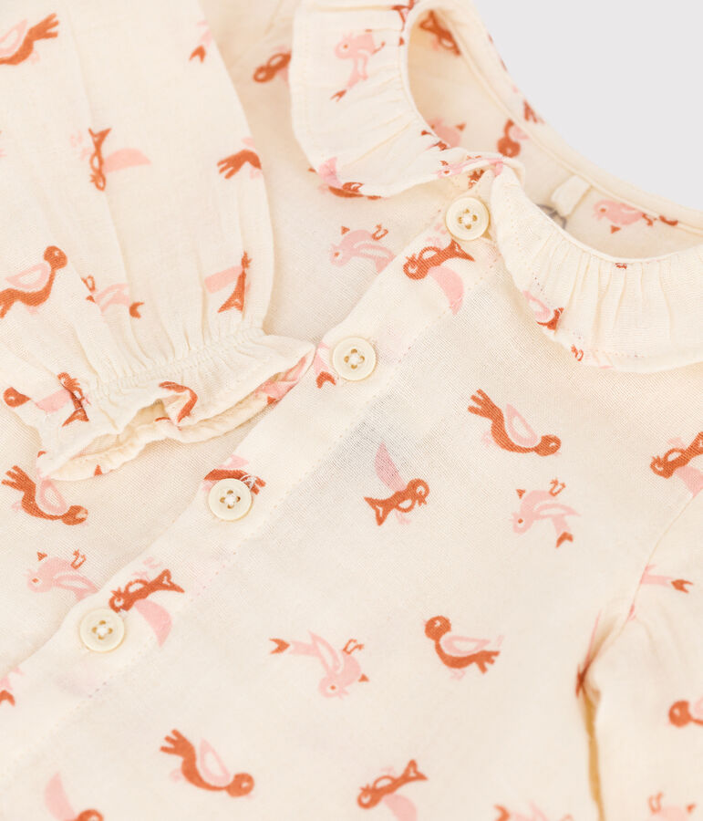 Blusa de beb&eacute; con estampado de p&aacute;jaros de gasa de algod&oacute;n blanco AVALANCHE/ MULTICO