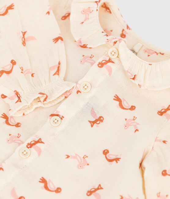 Blusa de bebé con estampado de pájaros de gasa de algodón blanco AVALANCHE/ MULTICO