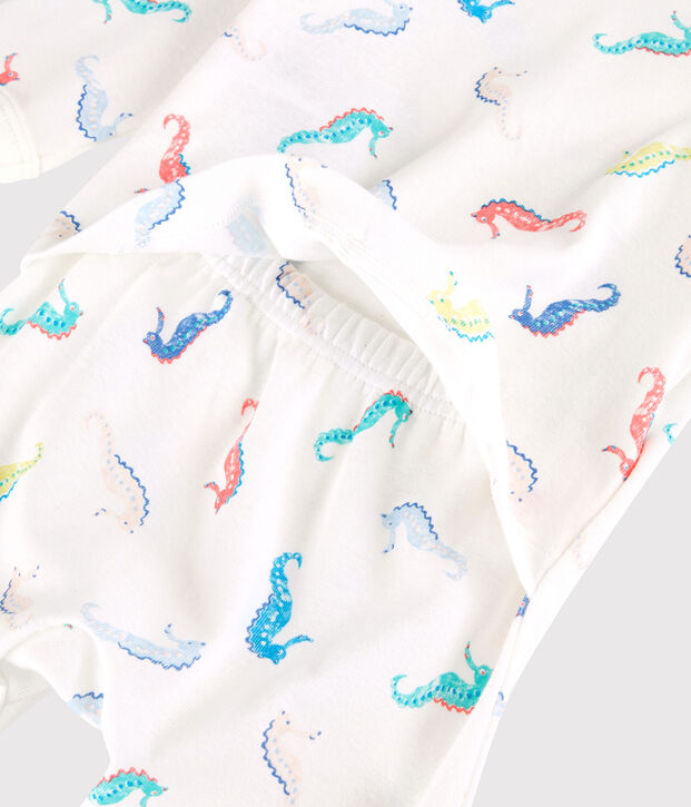 Pijama enterizo sin botones de presi&oacute;n con caballito de mar de algod&oacute;n de beb&eacute; blanco/multicolor