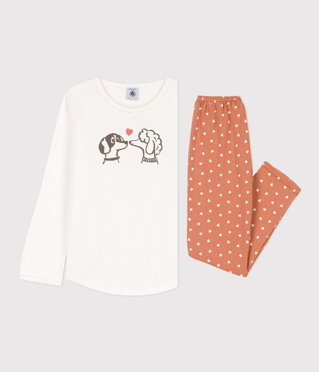 Pijama de algod&oacute;n para ni&ntilde;a blanco/multicolor
