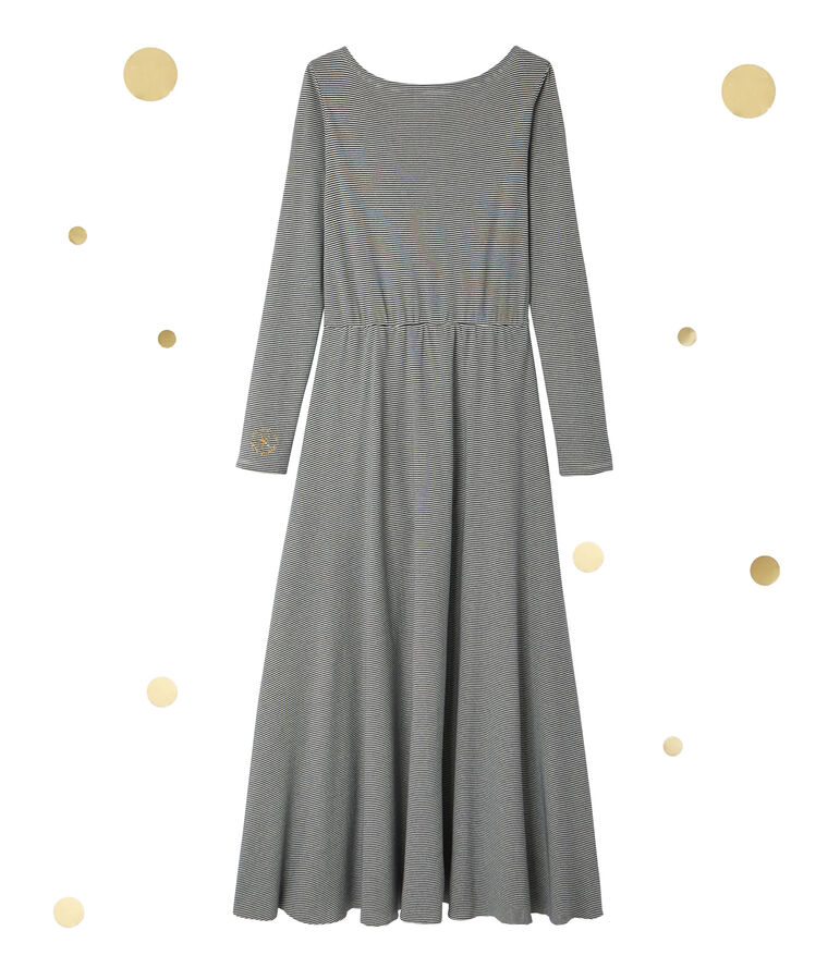 Robe longue femme &agrave; manches longues. Petit bateau x Marie-Agn&egrave;s Gillot azul/blanco