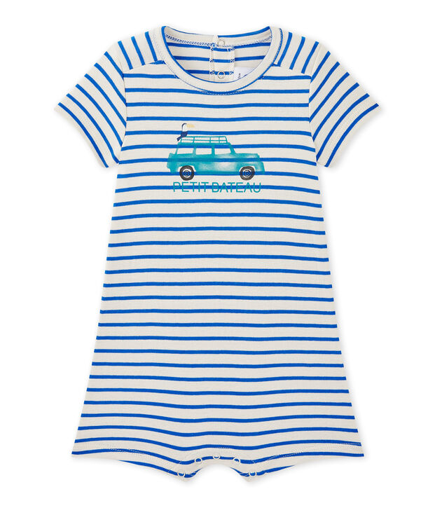 Pelele corto marinero de beb&eacute; ni&ntilde;o beige/azul