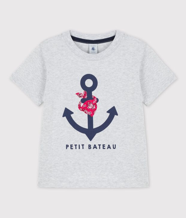 Camiseta de manga corta de algod&oacute;n de ni&ntilde;o gris
