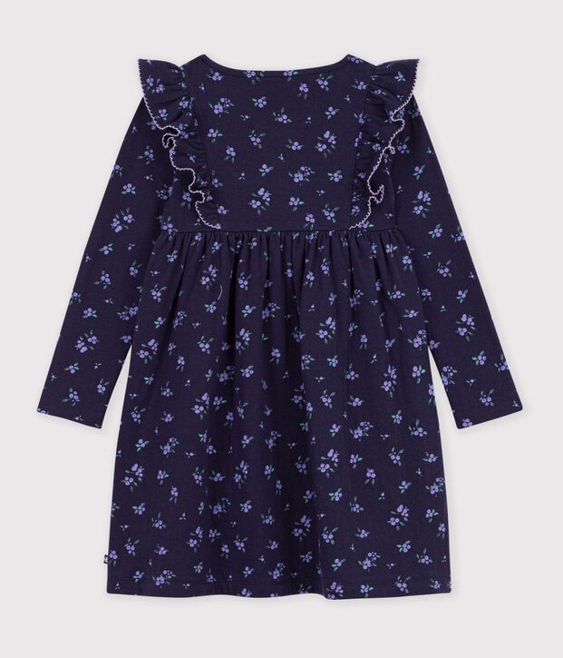 Vestido infantil de manga larga de algod&oacute;n con flores azul/multicolor
