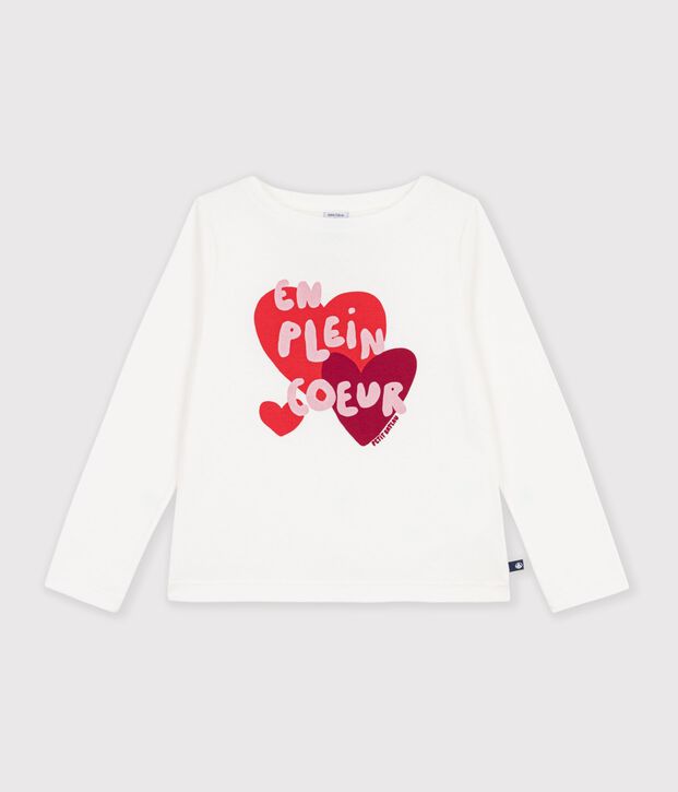 Camiseta infantil de manga larga con estampado de coraz&oacute;n blanco