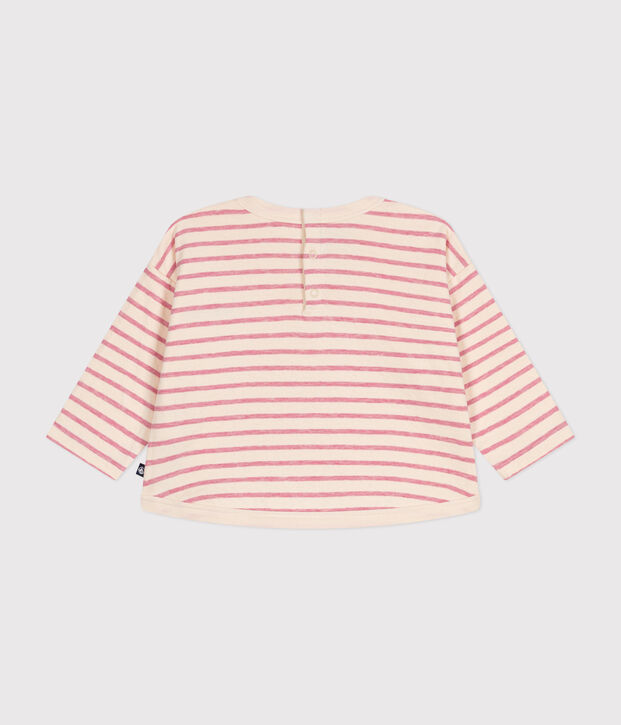 Camiseta de manga larga de t&uacute;bico para beb&eacute; crudo/rosa