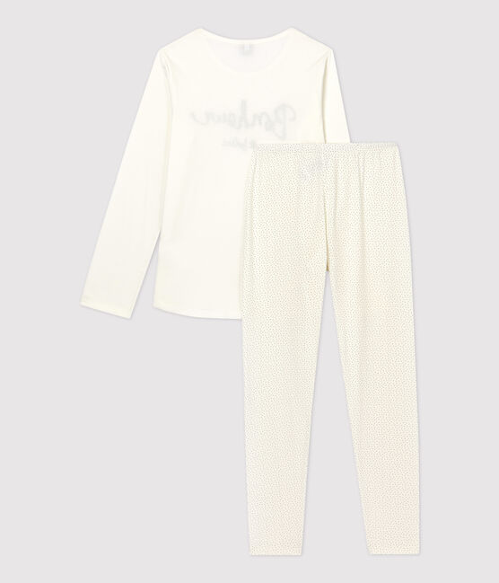 Pijama de lunares de niña de algodón orgánico blanco MARSHMALLOW/azul MEDIEVAL