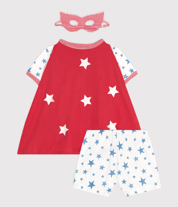 Pijama corto tipo disfraz infantil de algod&oacute;n con capa fosforescente blanco/multicolor