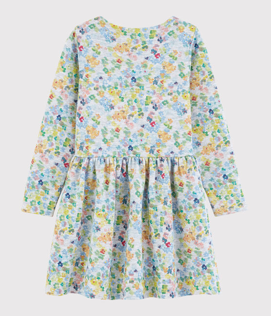 Vestido de manga larga en doble punto de niña gris POUSSIERE/blanco MULTICO