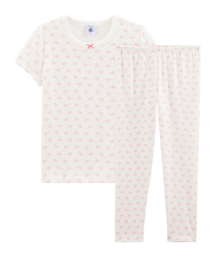 Pijama de flores para ni&ntilde;a de canal&eacute; blanco/rosa