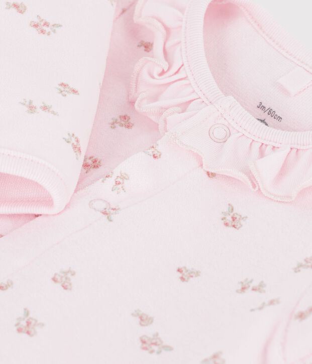 Pijama de terciopelo con cuello y estampado de flores para beb&eacute; rosa/multicolor