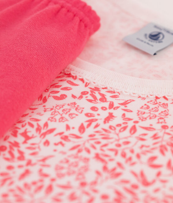 Pijama corto de algodón con estampado de flores de niña blanco MARSHMALLOW/rosa GRETEL
