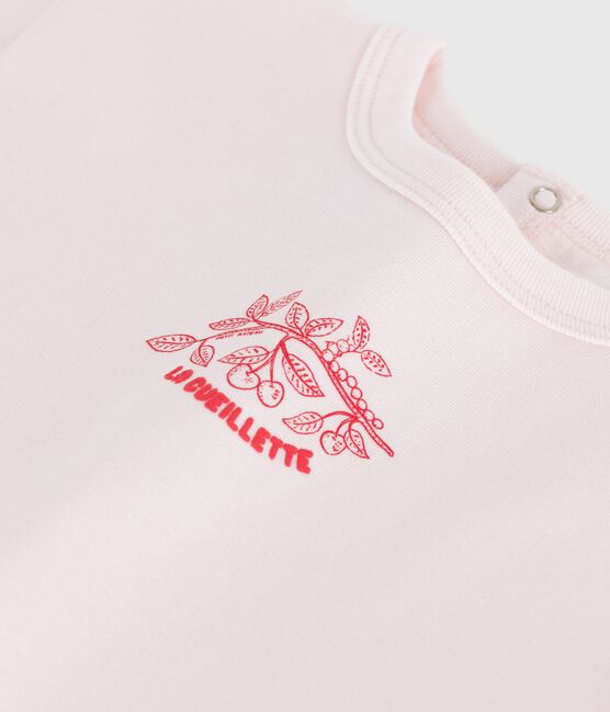 Camiseta lisa de manga corta de algodón para bebé rosa FLEUR