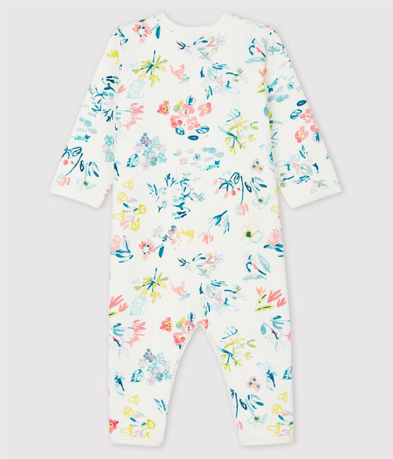 Pijama enterizo sin pies de flores de tejido tubular de bebé niña blanco MARSHMALLOW/blanco MULTICO