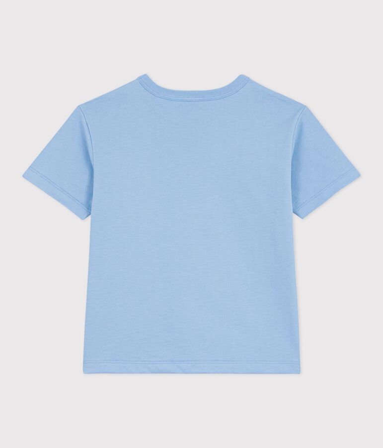Camiseta infantil de manga corta de algod&oacute;n azul