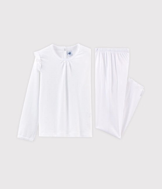 Pijama de algodón fino para niña blanco ECUME