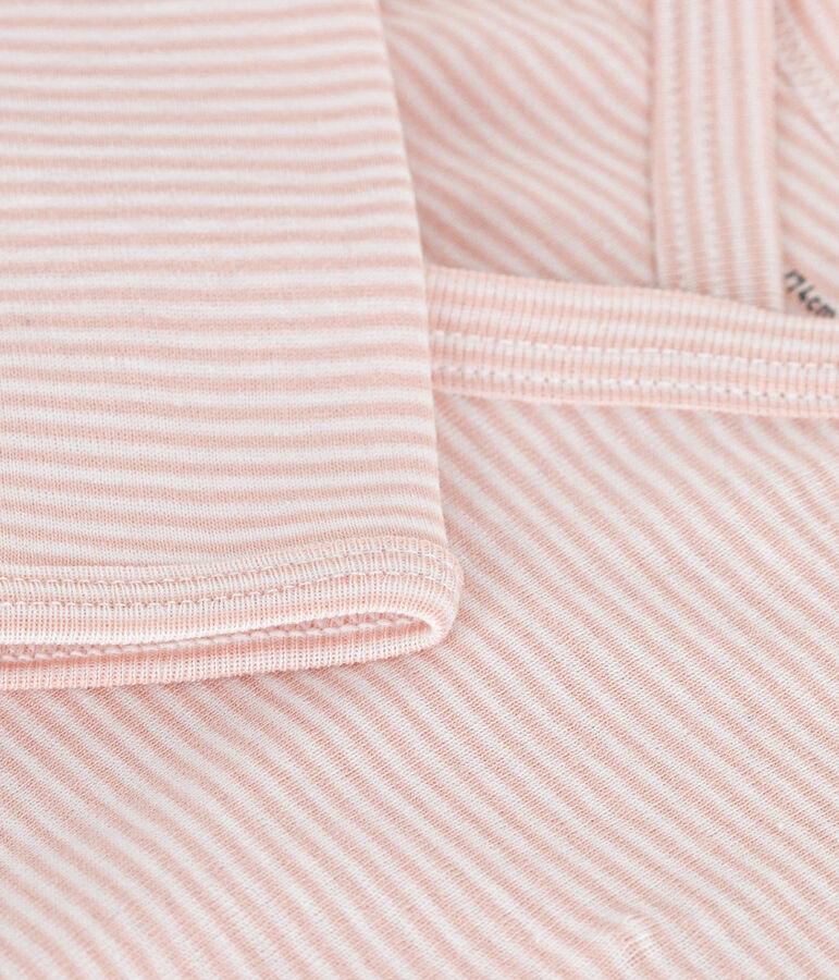 Bodi cruzado de manga larga de algod&oacute;n para beb&eacute; rosa/blanco