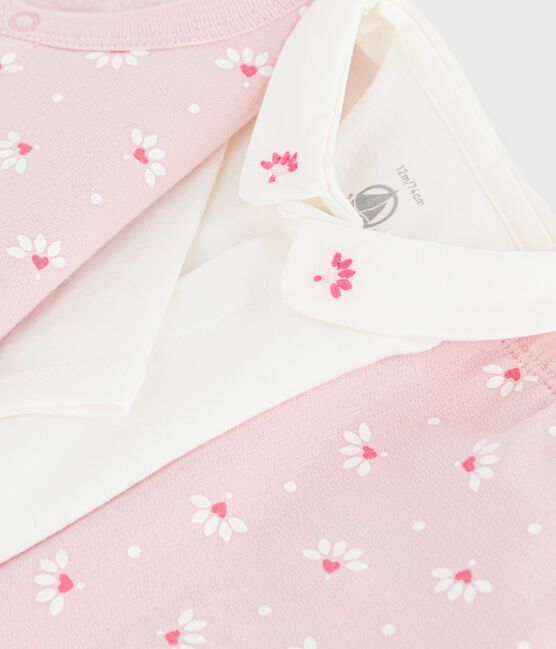 Conjunto de 3 piezas con estampado de corazones y flores y body bordado para bebé rosa JOLI/blanco MULTICO