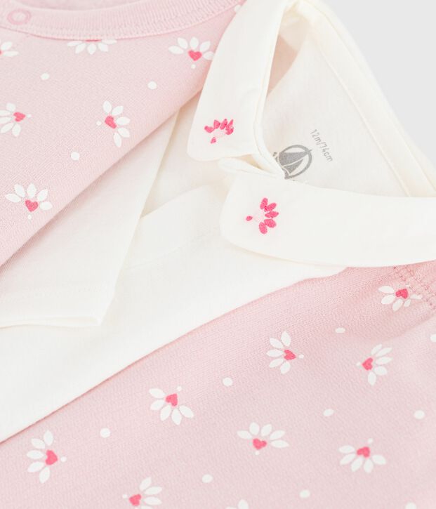 Conjunto de 3 piezas con estampado de corazones y flores y body bordado para beb&eacute; rosa/multicolor