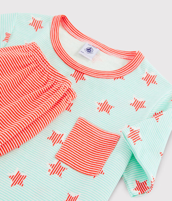 Pijama de rayas y estrellas para niño con acanalado blanco MARSHMALLOW/blanco MULTICO