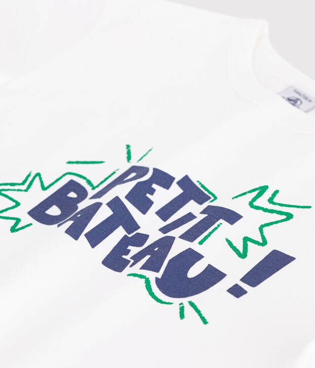 Camiseta infantil de manga corta de algod&oacute;n blanco/multicolor