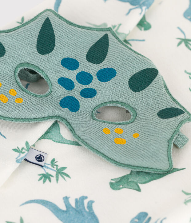 Pijama corto tipo disfraz infantil de algod&oacute;n con estampado de dinosaurios blanco/multicolor