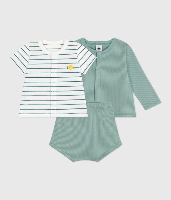 Conjunto de tres piezas de algodón y camiseta a rayas con limón para recién nacido PAUL/ MULTICO