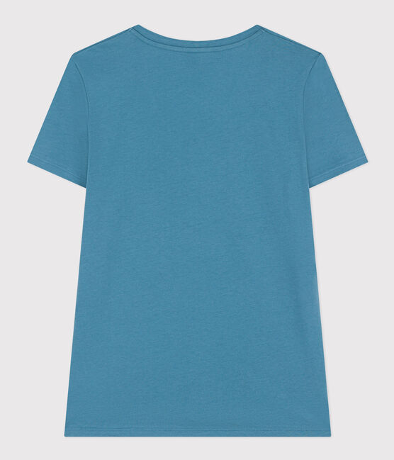Camiseta LA RECTA de algodón con cuello de pico para mujer azul POLOCHON
