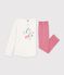 Pijama infantil de algod&oacute;n con estampado de dragones rosa/blanco