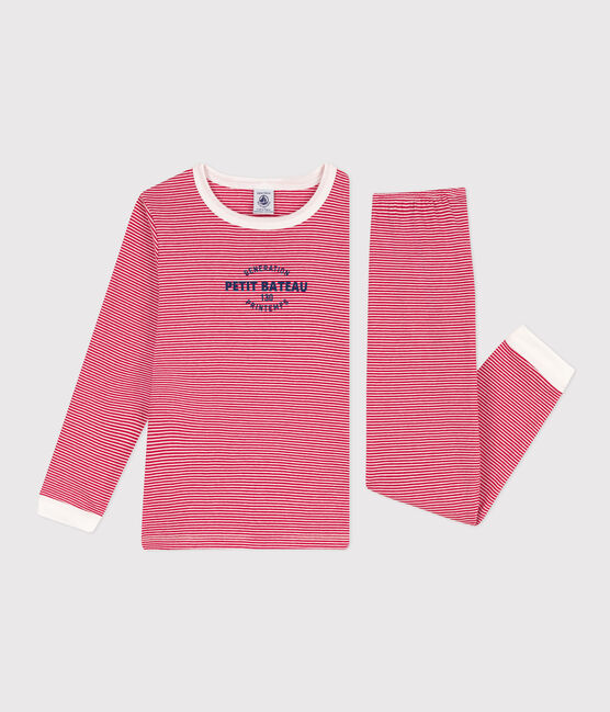 Pijama de algodón milrayas para niño/niña rojo CORRIDA/blanco MARSHMALLOW