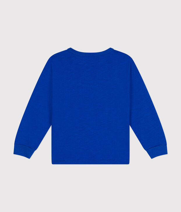 Camiseta de punto flameado de manga larga para ni&ntilde;o azul