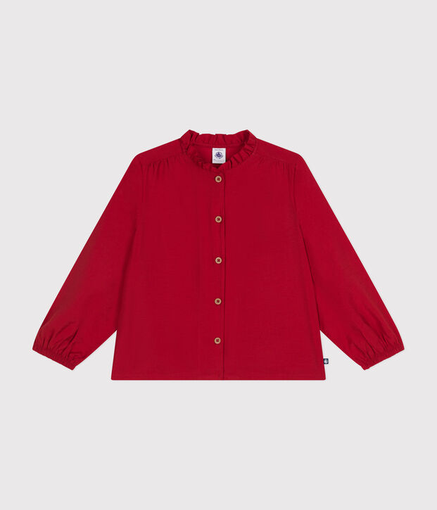 Blusa de manga larga de tela para ni&ntilde;a rojo