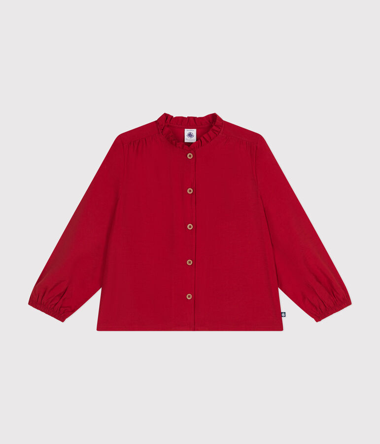 Blusa de manga larga de tela para ni&ntilde;a rojo
