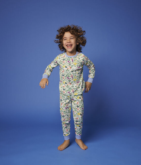 Pijama con estampado de jungla de niño de tejido tubular blanco MARSHMALLOW/blanco MULTICO