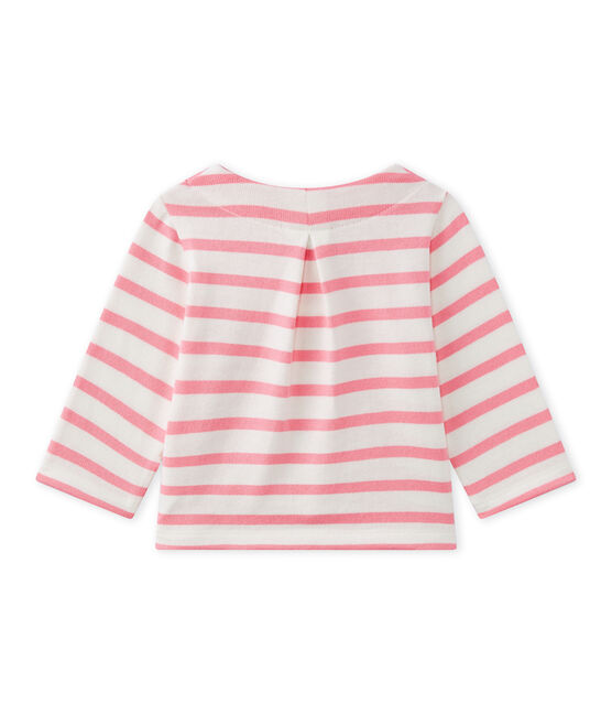 Cárdigan de bebé niña a rayas blanco MARSHMALLOW/rosa PETAL