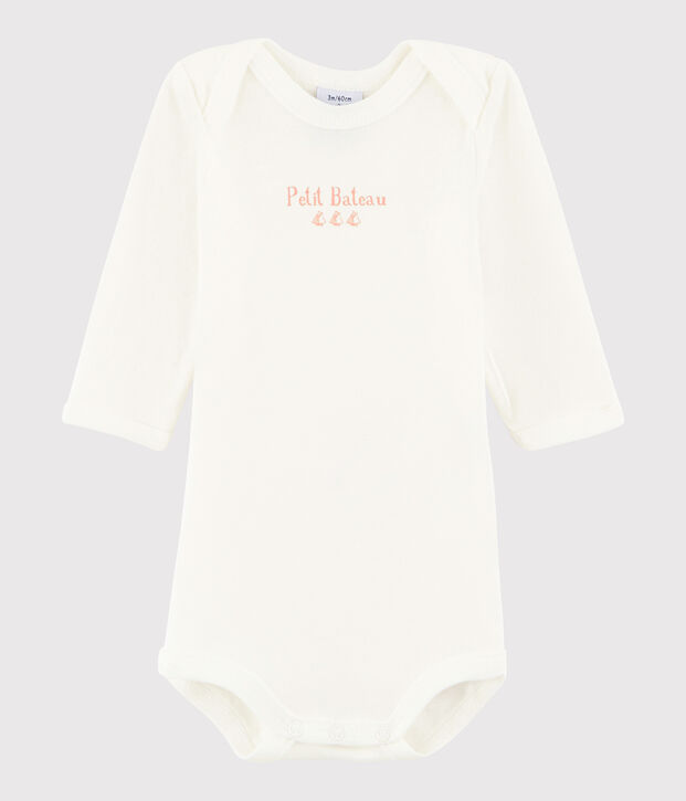 Bodi de manga larga de beb&eacute; ni&ntilde;a blanco/rosa