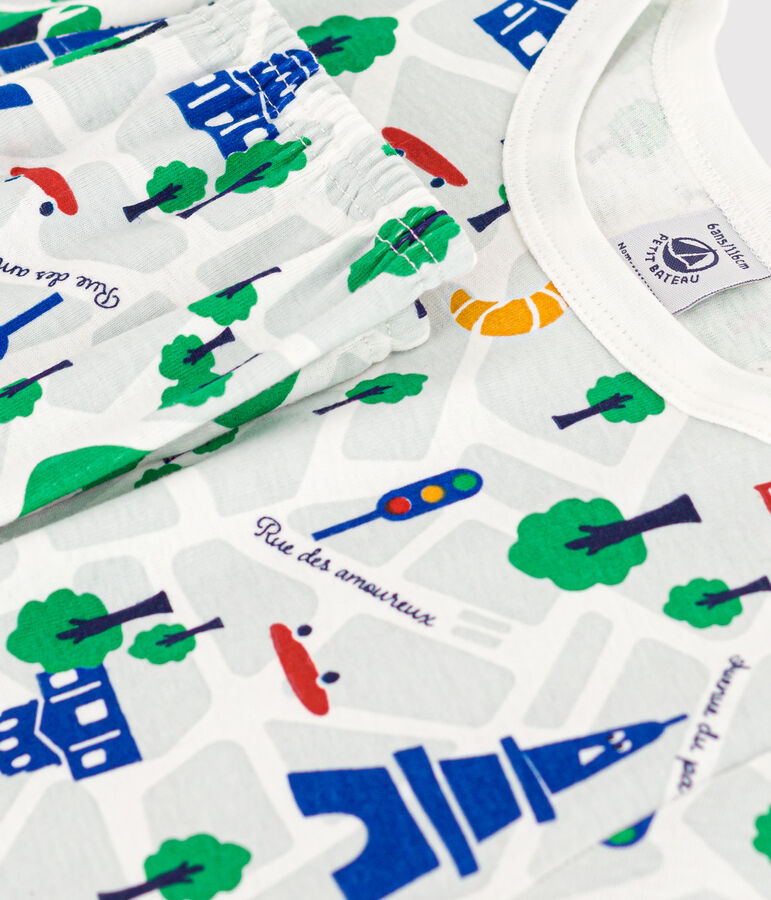 Pijama infantil de algod&oacute;n con estampado de Par&iacute;s blanco MARSHMALLOW/blanco MULTICO