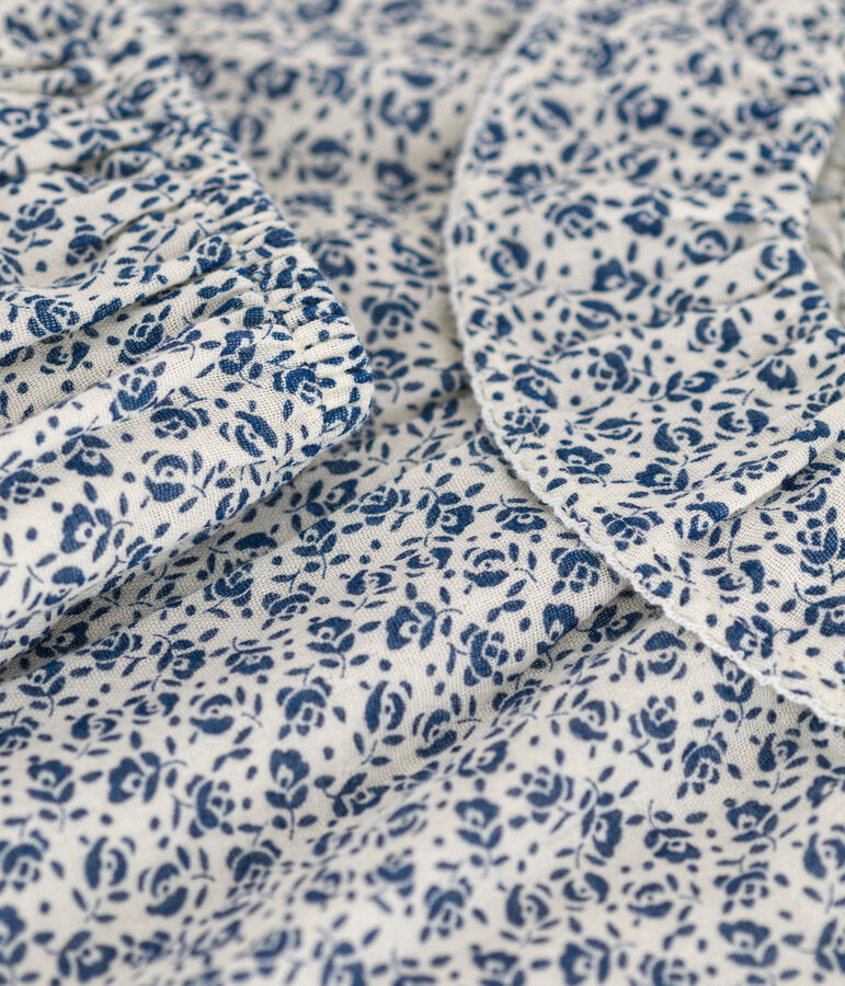 Vestido de manga corta y pololo de gasa de algod&oacute;n para beb&eacute; crudo/azul