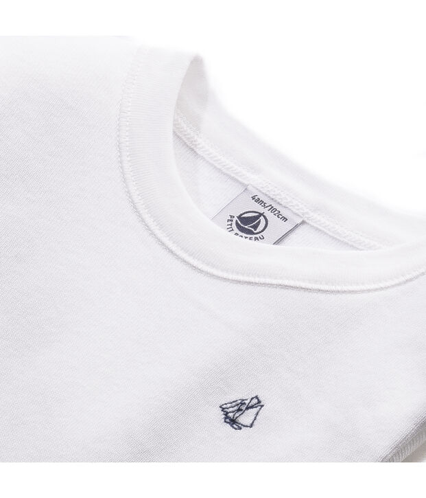 Boy's long-sleeved T-shirt in brushed cotton blanco Ecume