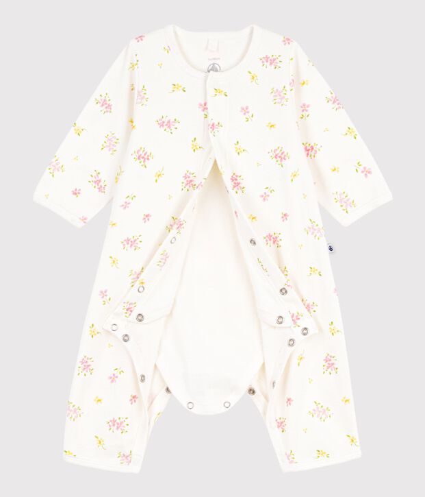 Bodyjama sin pies de algod&oacute;n con estampado de flores para beb&eacute; blanco/multicolor