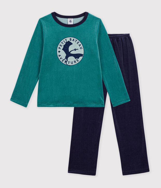 Pijama infantil de terciopelo liso con estampado de drag&oacute;n azul/NEW OLIVIER