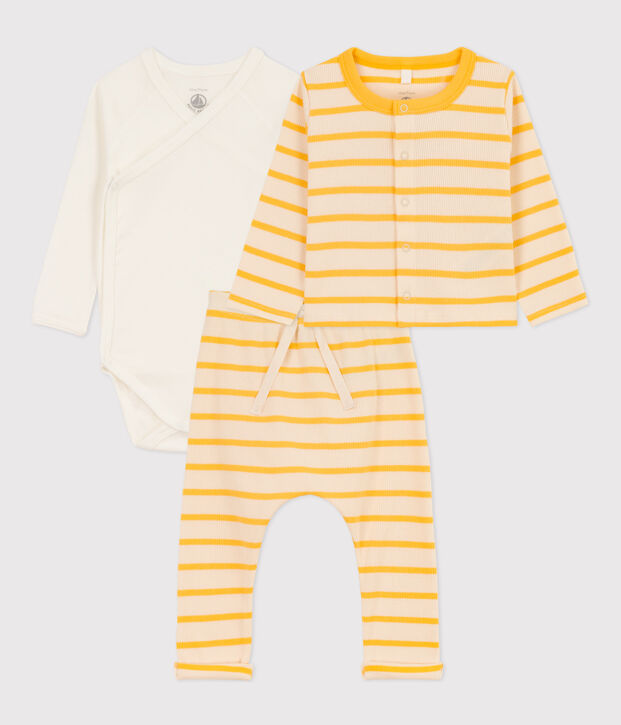 Conjunto de algod&oacute;n con rayas marineras para beb&eacute; crudo/amarillo